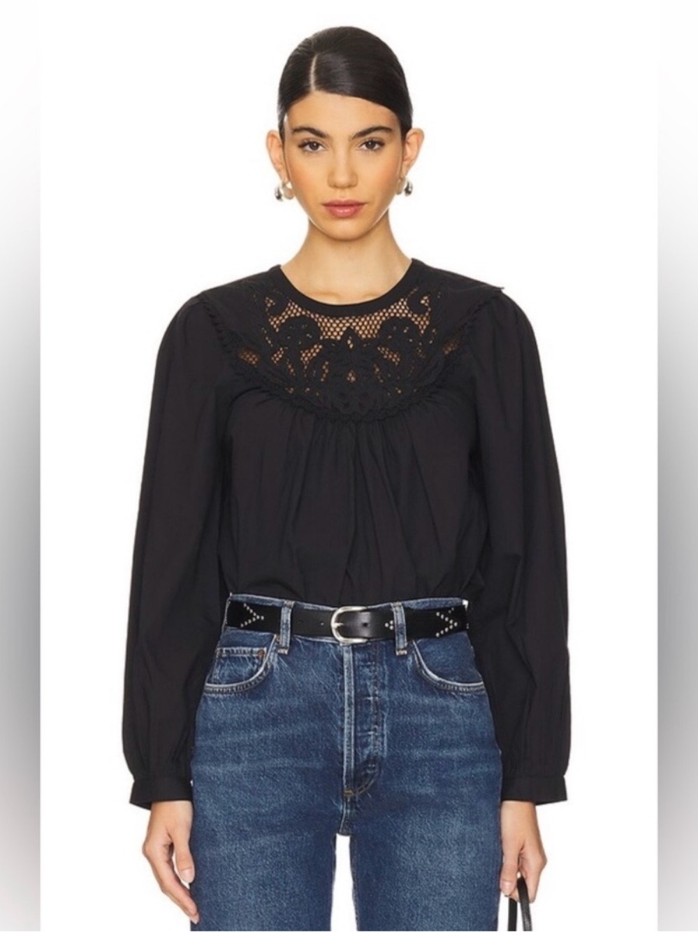 Cleobella Black Lace Yoke Long-Sleeve Top